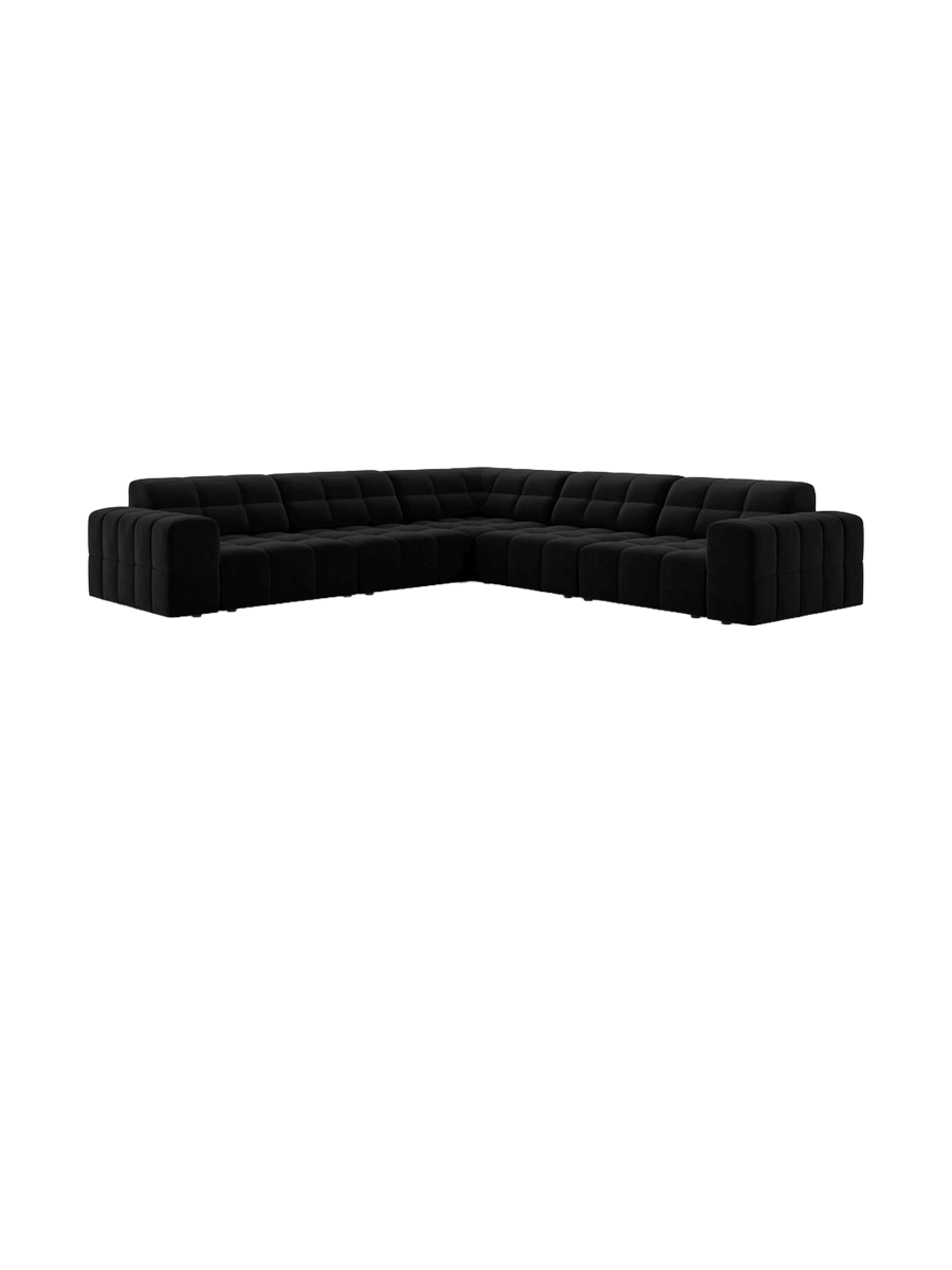 
4-Seater Designer Corner Sofa "Chicago" - Velvet Black
