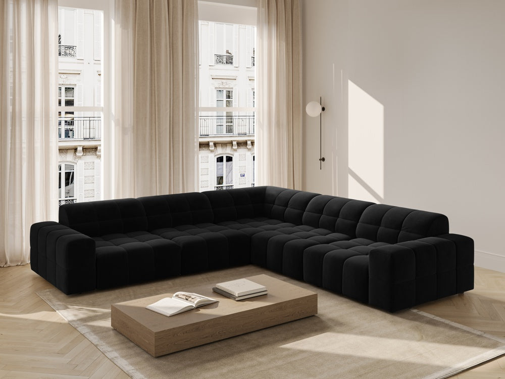 
4-Seater Designer Corner Sofa "Chicago" - Velvet Black