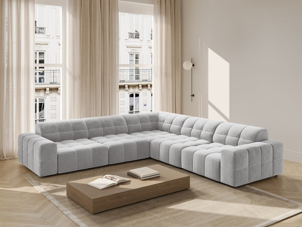 
4-Seater Designer Corner Sofa "Chicago" - Velvet Silver