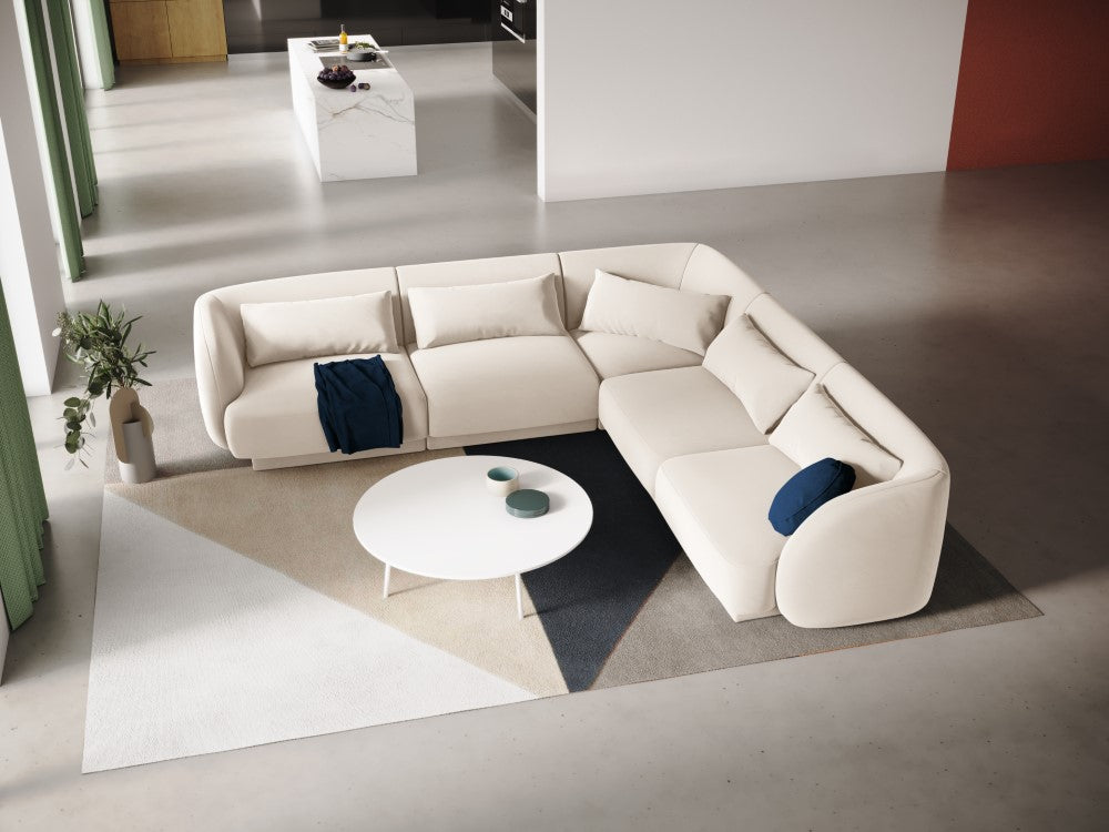 
5-Seater Designer Corner Sofa "Tulum" - Light Beige Velvet
