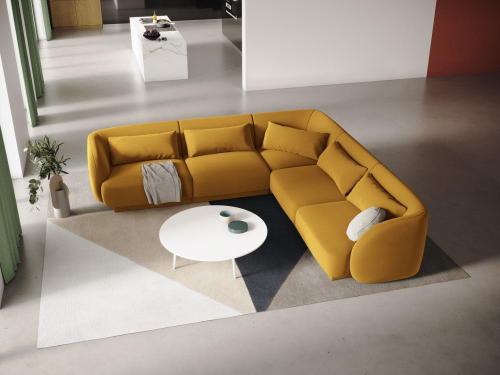 
5-Seater Designer Corner Sofa "Tulum" - Velvet Mustard Yellow