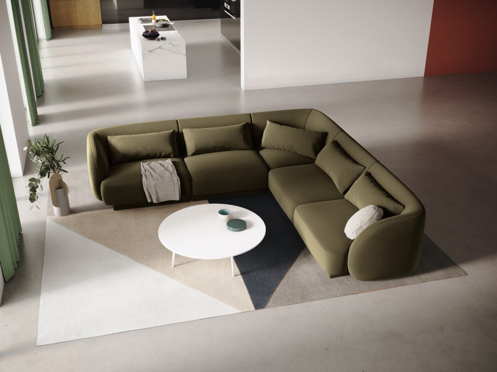 
5-Seater Designer Corner Sofa "Tulum" - Velvet Olive Green