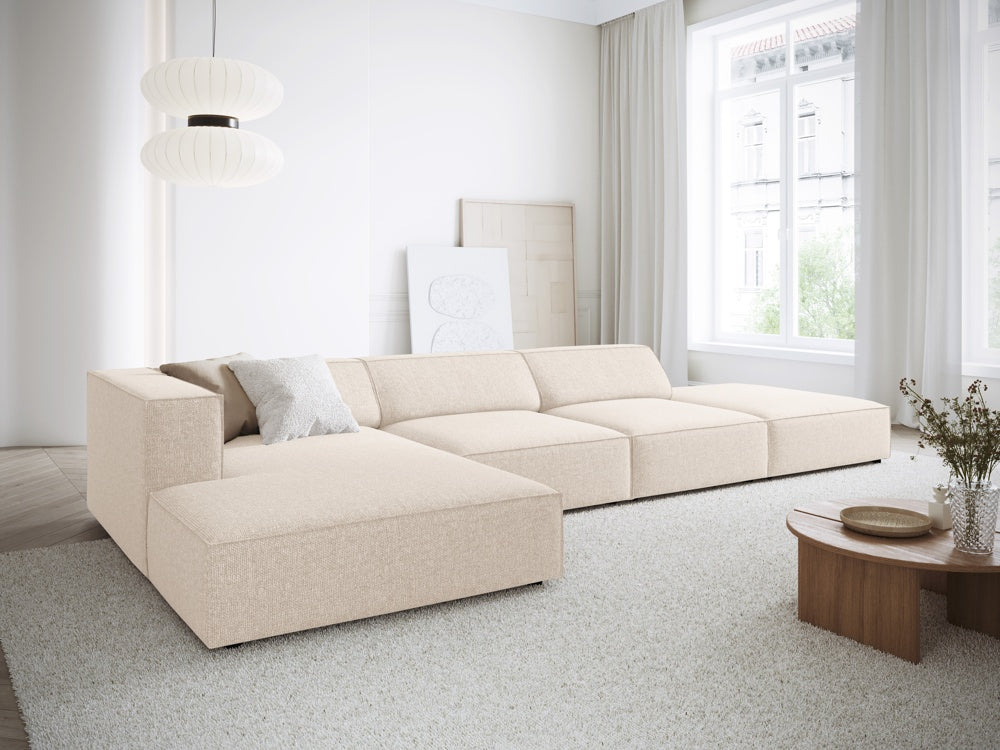 
5-Seater Designer Corner Sofa "Arendal" - Chenille Light Beige / Left corner section
