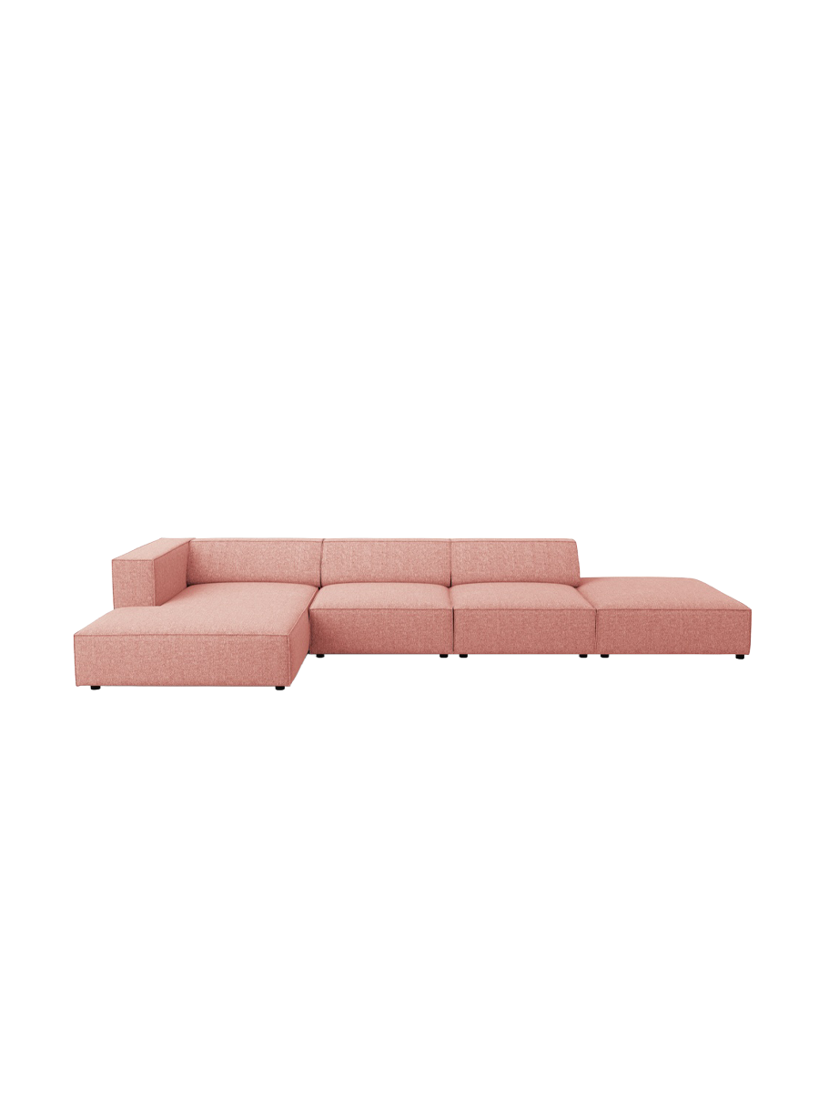 
5-Seater Designer Corner Sofa "Arendal" - Chenille Pink / Left corner section