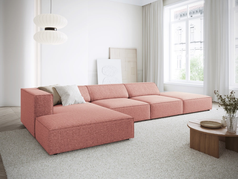 
5-Seater Designer Corner Sofa "Arendal" - Chenille Pink / Left corner section