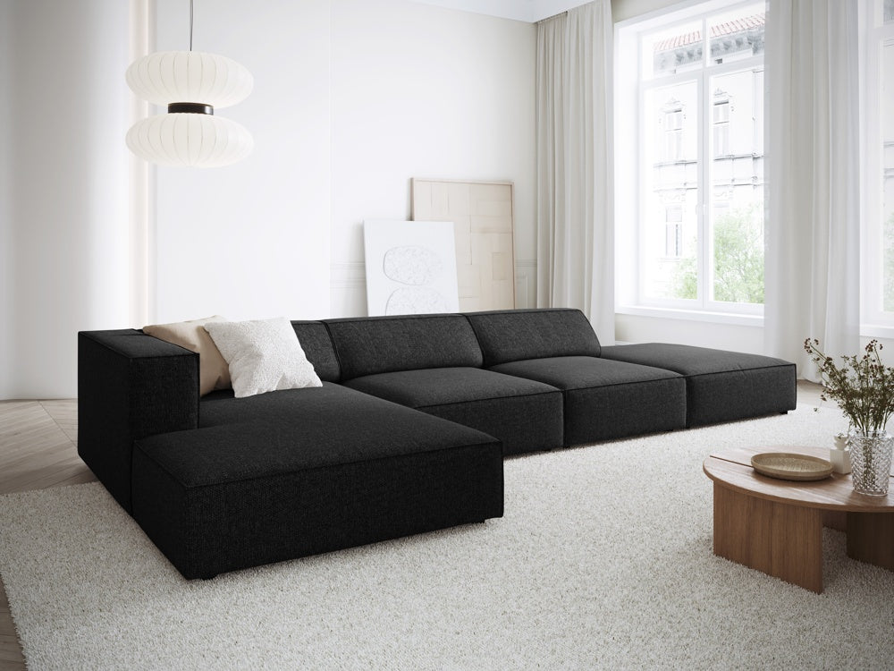 
5-Seater Designer Corner Sofa "Arendal" - Chenille Black / Left corner section