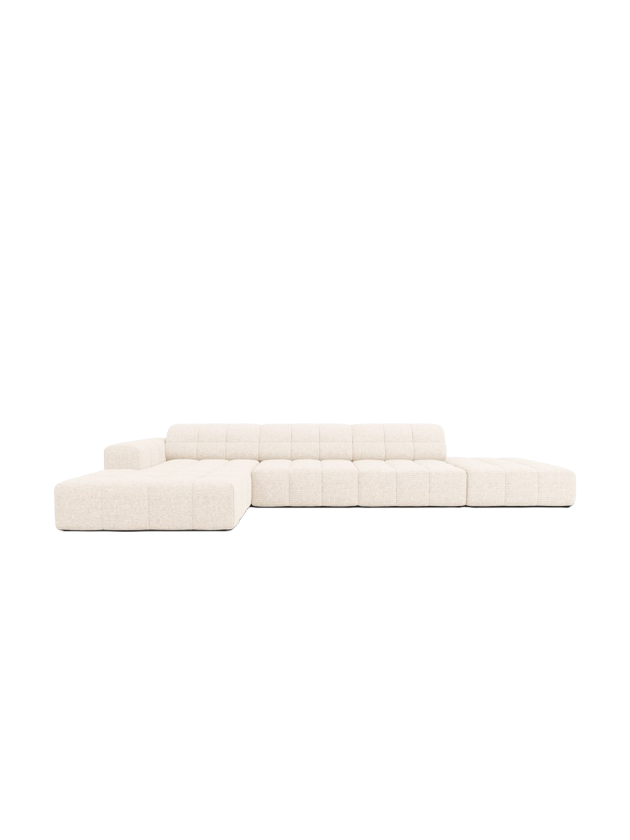 
5-seater designer corner sofa "Chicago" - Chenille Light Beige / Left corner section
