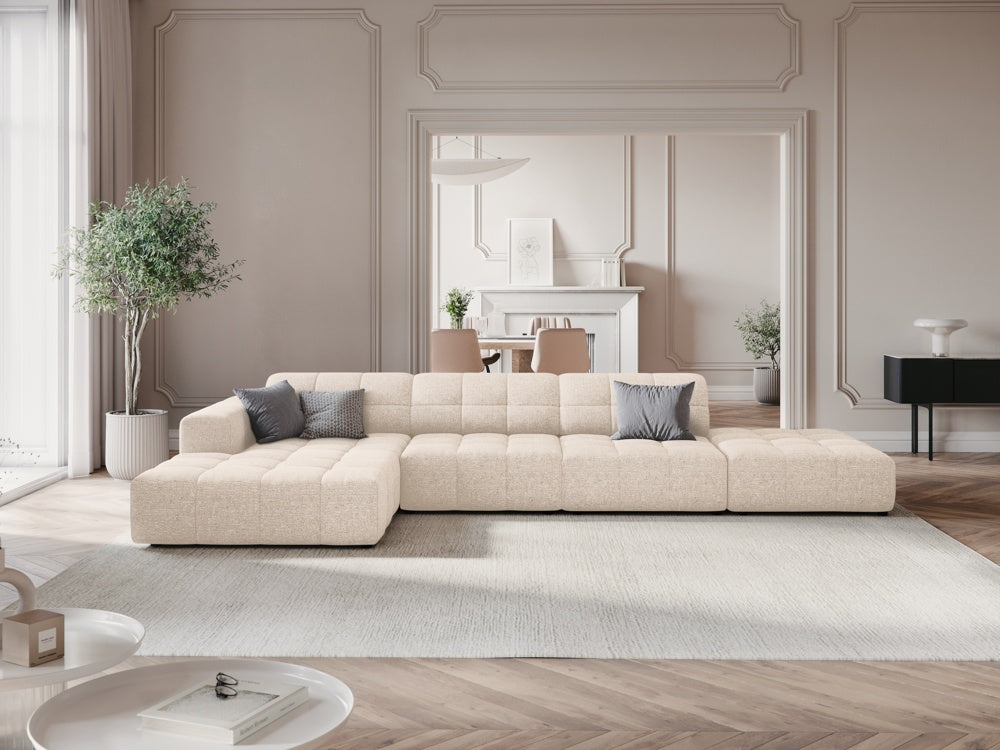 
5-seater designer corner sofa "Chicago" - Chenille Light Beige / Left corner section