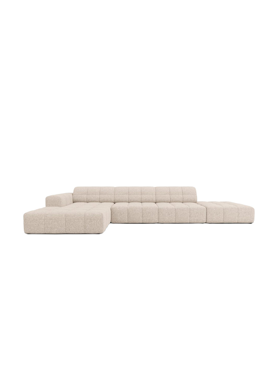 
5-seater designer corner sofa "Chicago" - Chenille Beige / Left corner section