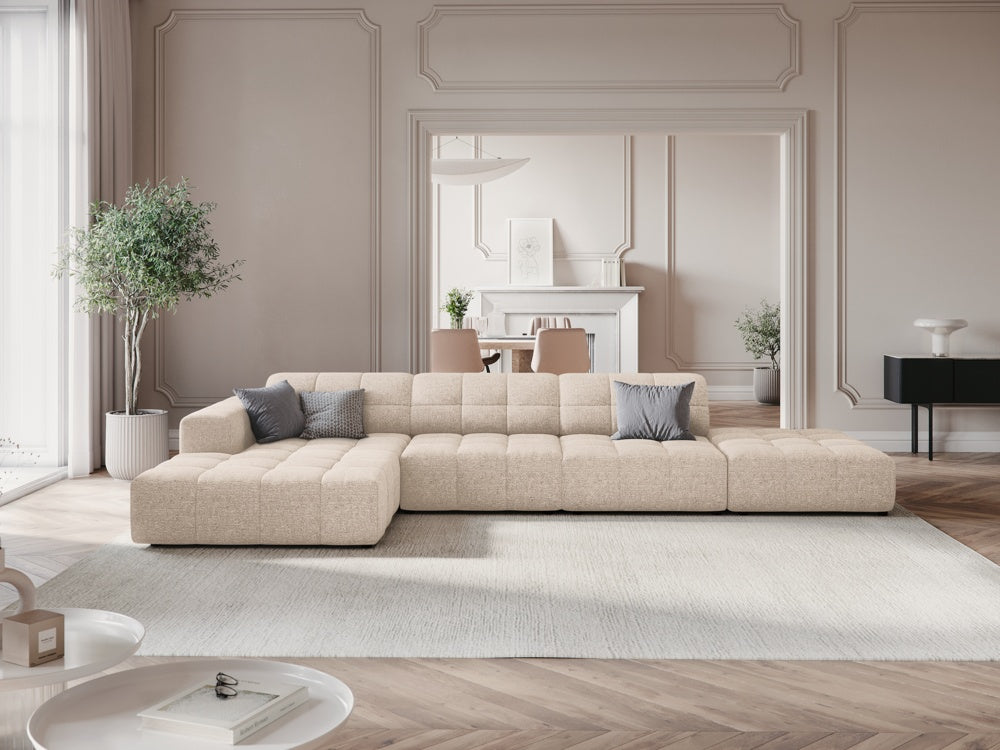 
5-seater designer corner sofa "Chicago" - Chenille Beige / Left corner section