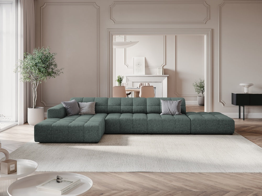 
5-seater designer corner sofa "Chicago" - Petrol Chenille / Left corner section