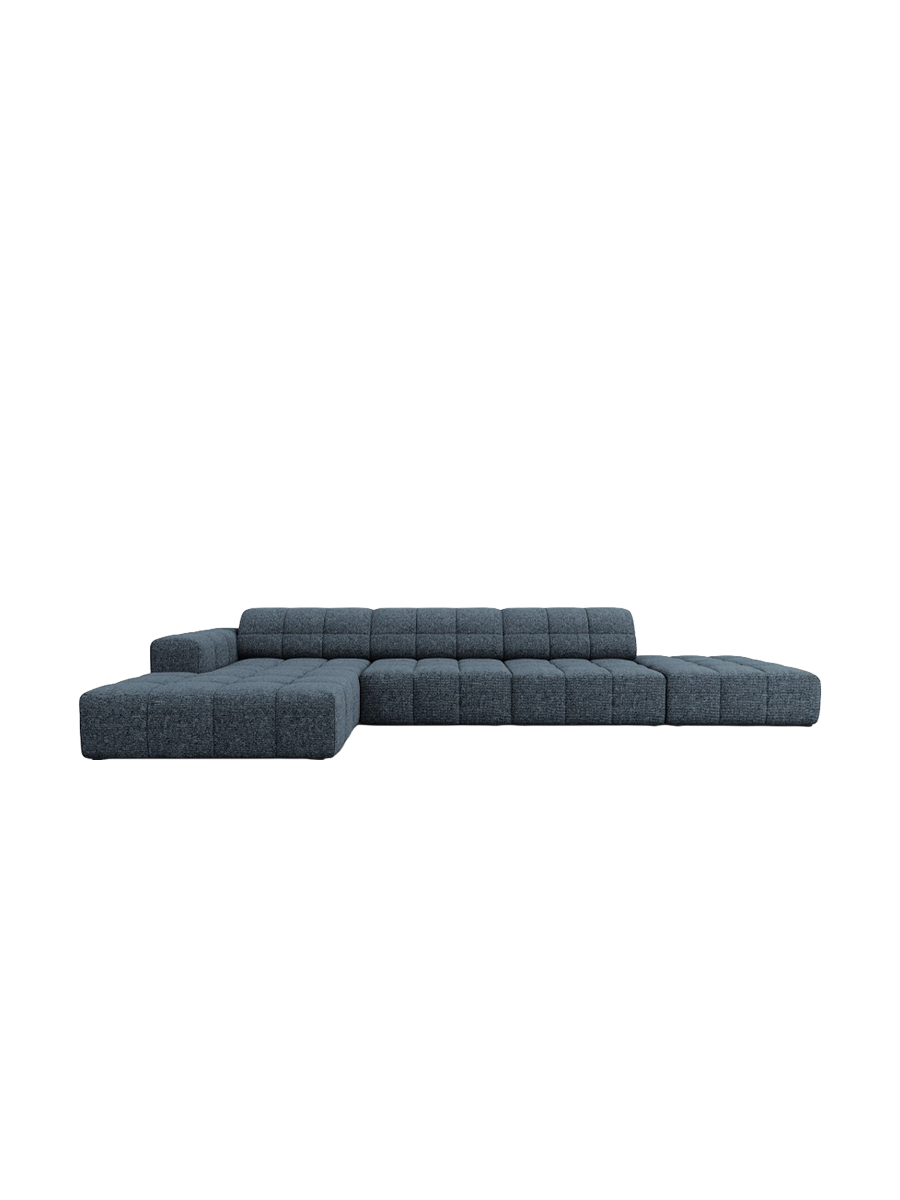 
5-seater designer corner sofa "Chicago" - Chenille Royal Blue / Left corner section