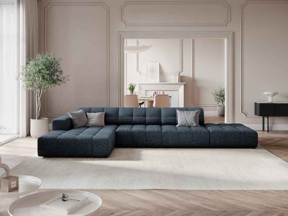 
5-seater designer corner sofa "Chicago" - Chenille Royal Blue / Left corner section
