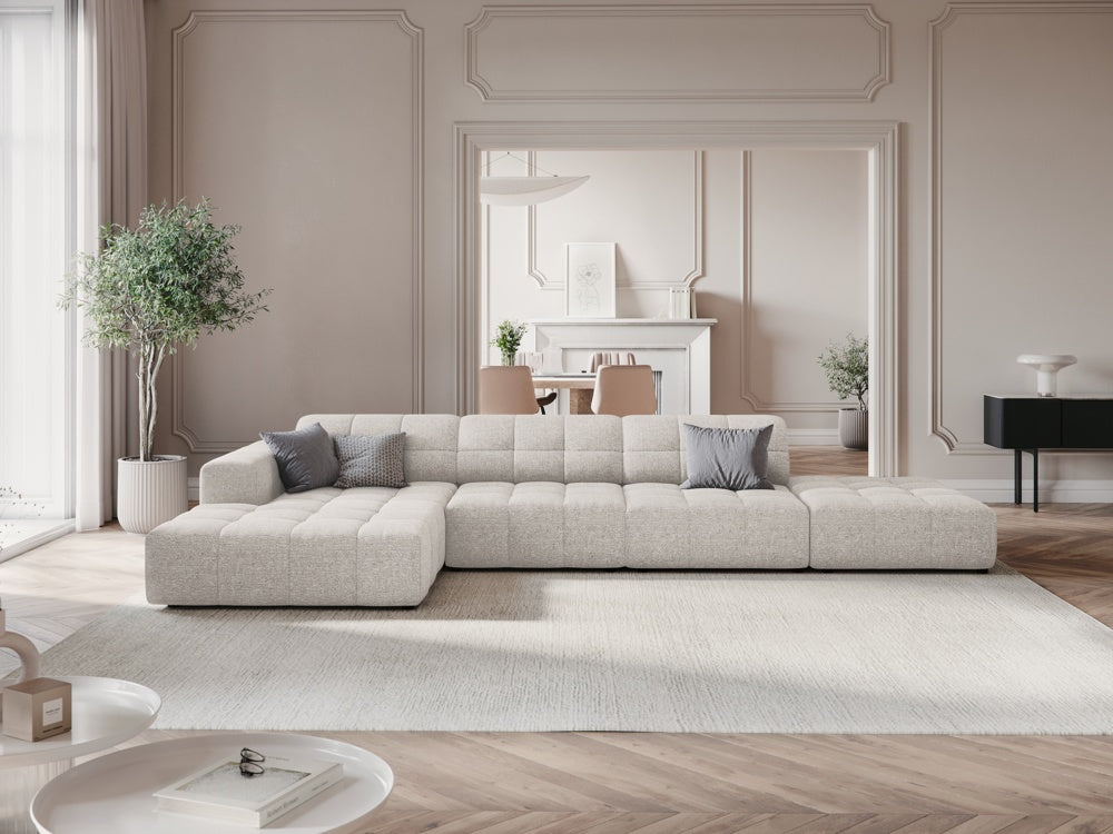 
5-seater designer corner sofa "Chicago" - Chenille Light Grey / Left corner section