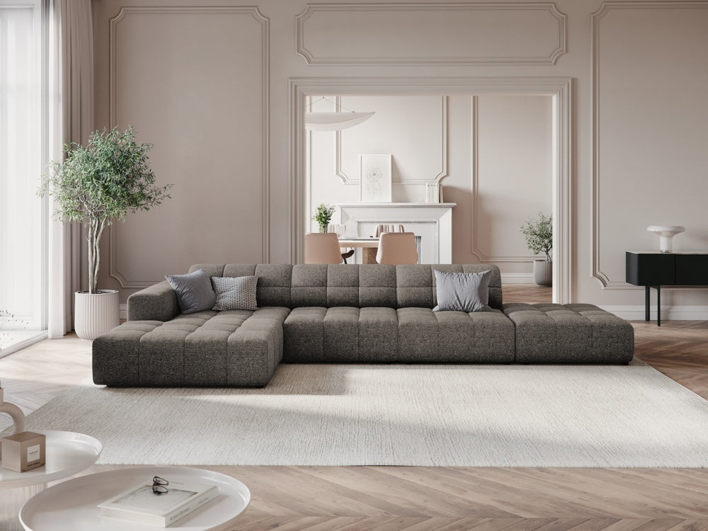 
5-seater designer corner sofa "Chicago" - Chenille Grey / Left corner section