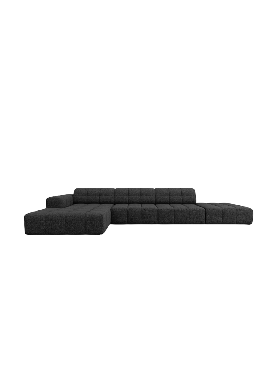 
5-seater designer corner sofa "Chicago" - Chenille Black / Left corner section