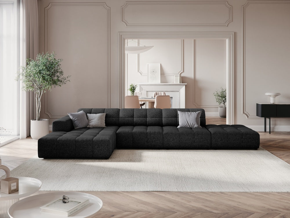 
5-seater designer corner sofa "Chicago" - Chenille Black / Left corner section