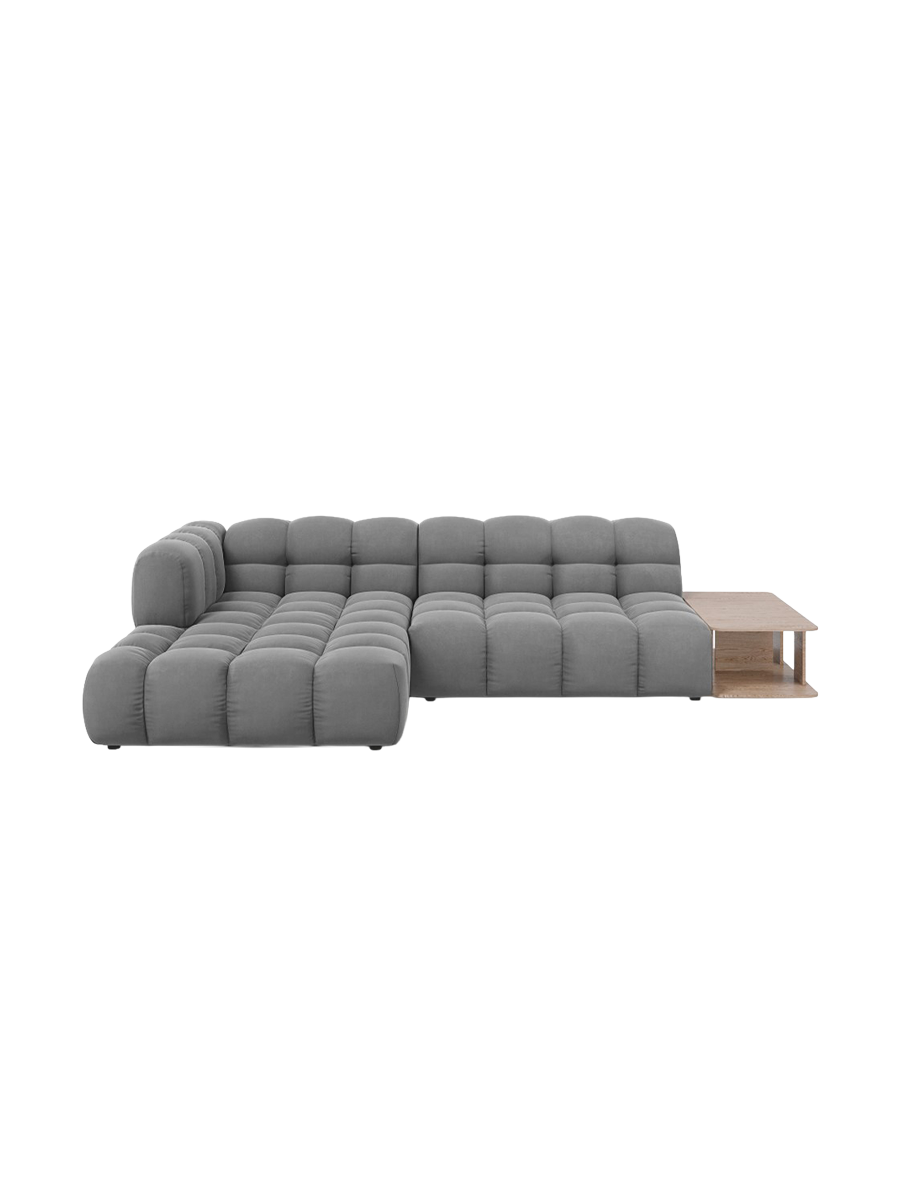 
4-Seater Designer Corner Sofa "Sky" with Side Table - Velvet Light Grey / Left corner section