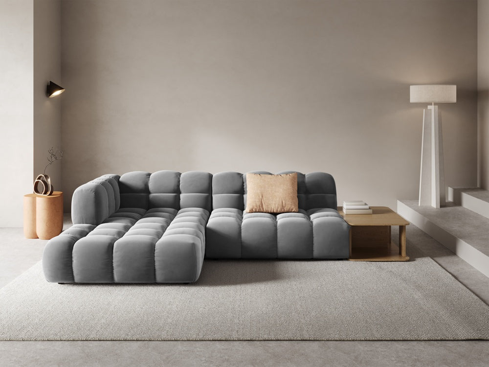 
4-Seater Designer Corner Sofa "Sky" with Side Table - Velvet Light Grey / Left corner section