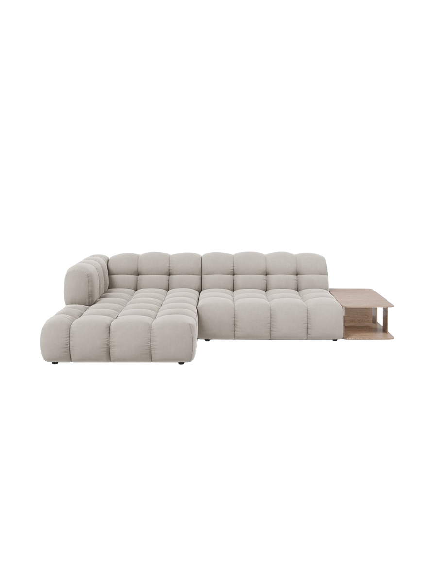 
4-Seater Designer Corner Sofa "Sky" with Side Table - Light Beige Velvet / Left corner section