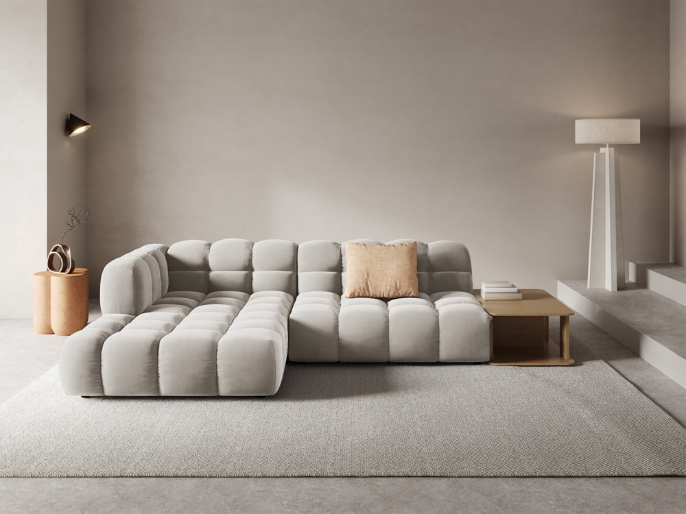 
4-Seater Designer Corner Sofa "Sky" with Side Table - Light Beige Velvet / Left corner section