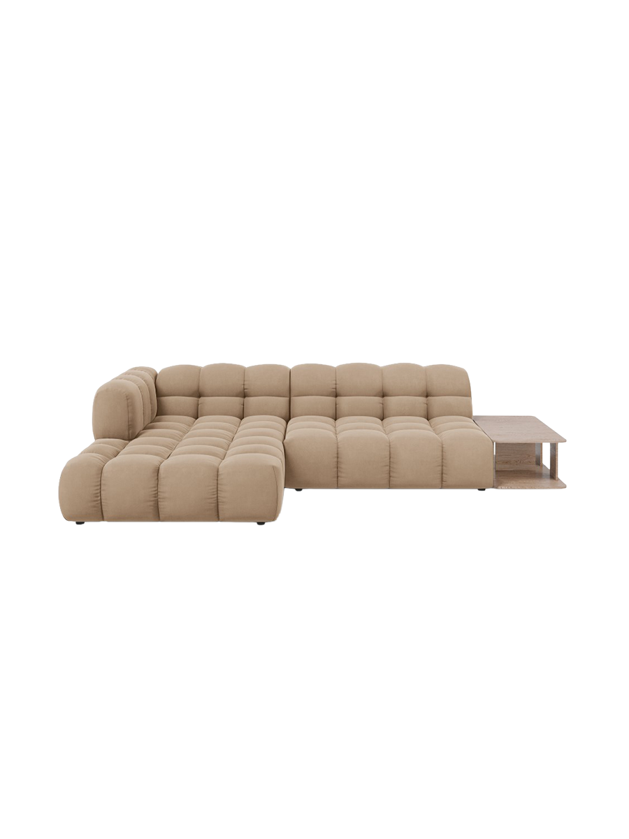 
4-Seater Designer Corner Sofa "Sky" with Side Table - Velvet Sand / Left corner section