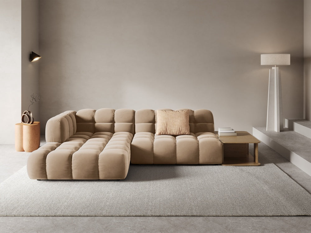 
4-Seater Designer Corner Sofa "Sky" with Side Table - Velvet Sand / Left corner section