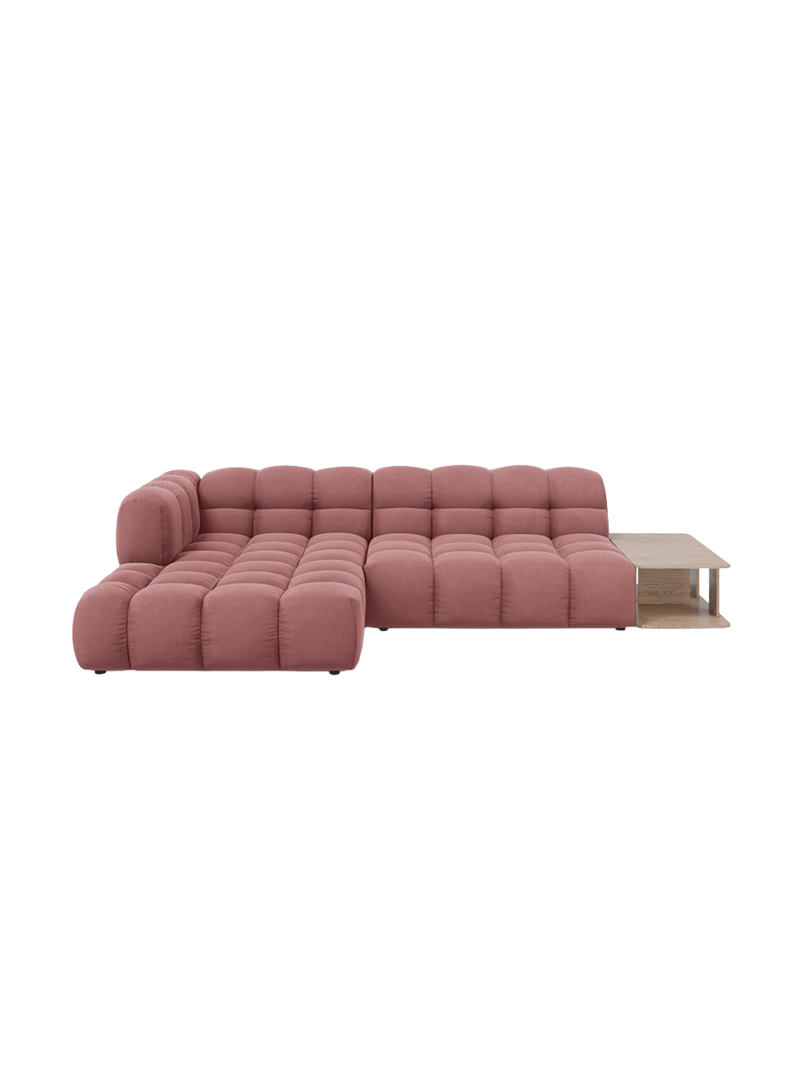 
4-Seater Designer Corner Sofa "Sky" with Side Table - Velvet Flamingo Pink / Left corner section