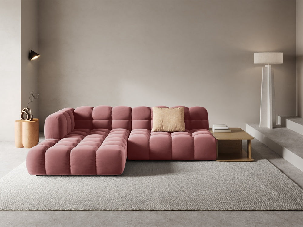 
4-Seater Designer Corner Sofa "Sky" with Side Table - Velvet Flamingo Pink / Left corner section
