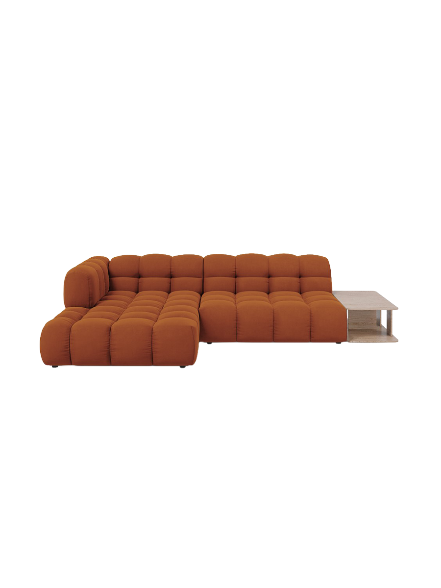 
4-Seater Designer Corner Sofa "Sky" with Side Table - Velvet Terracotta / Left corner section