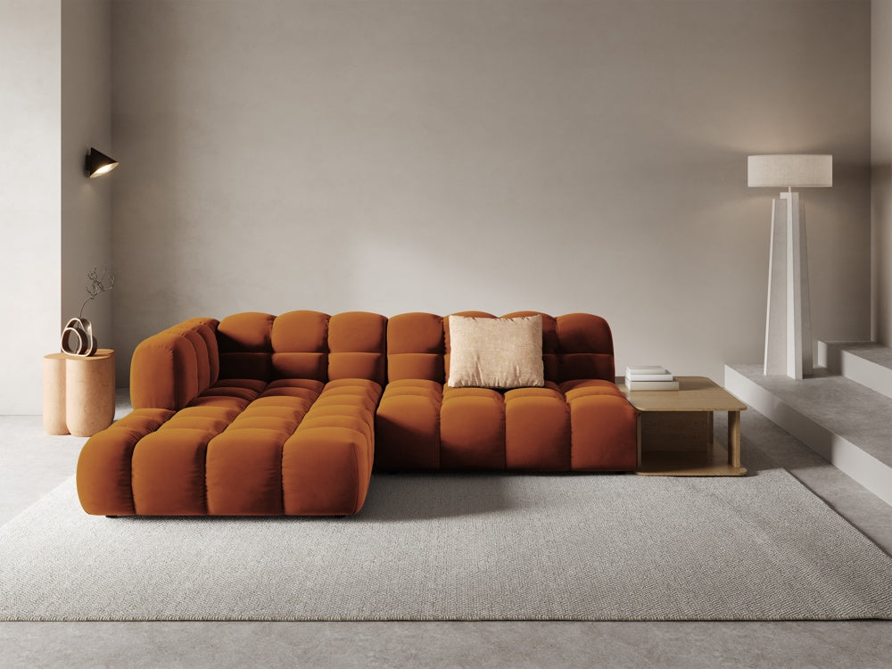 
4-Seater Designer Corner Sofa "Sky" with Side Table - Velvet Terracotta / Left corner section