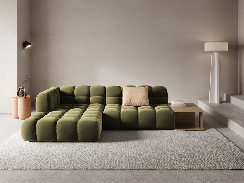 
4-Seater Designer Corner Sofa "Sky" with Side Table - Velvet Light Green / Left corner section
