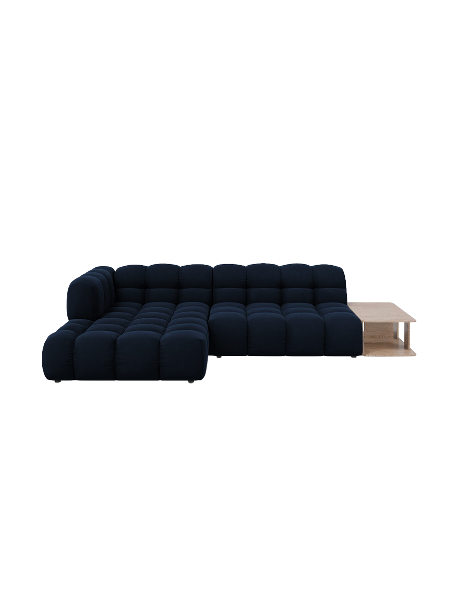 
4-Seater Designer Corner Sofa "Sky" with Side Table - Velvet Royal Blue / Left corner section