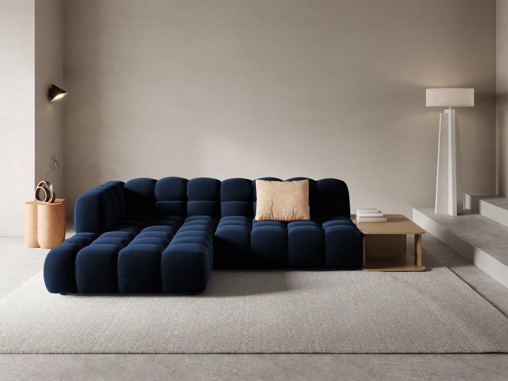 
4-Seater Designer Corner Sofa "Sky" with Side Table - Velvet Royal Blue / Left corner section