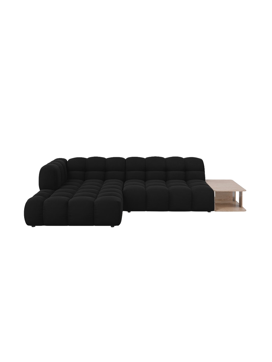 
4-Seater Designer Corner Sofa "Sky" with Side Table - Velvet Black / Left corner section
