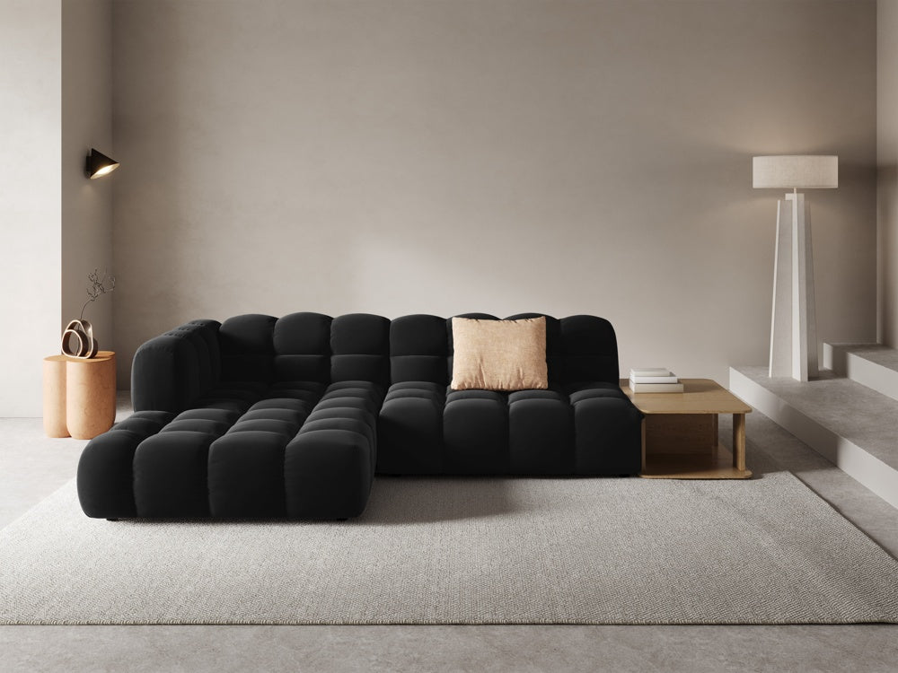 
4-Seater Designer Corner Sofa "Sky" with Side Table - Velvet Black / Left corner section