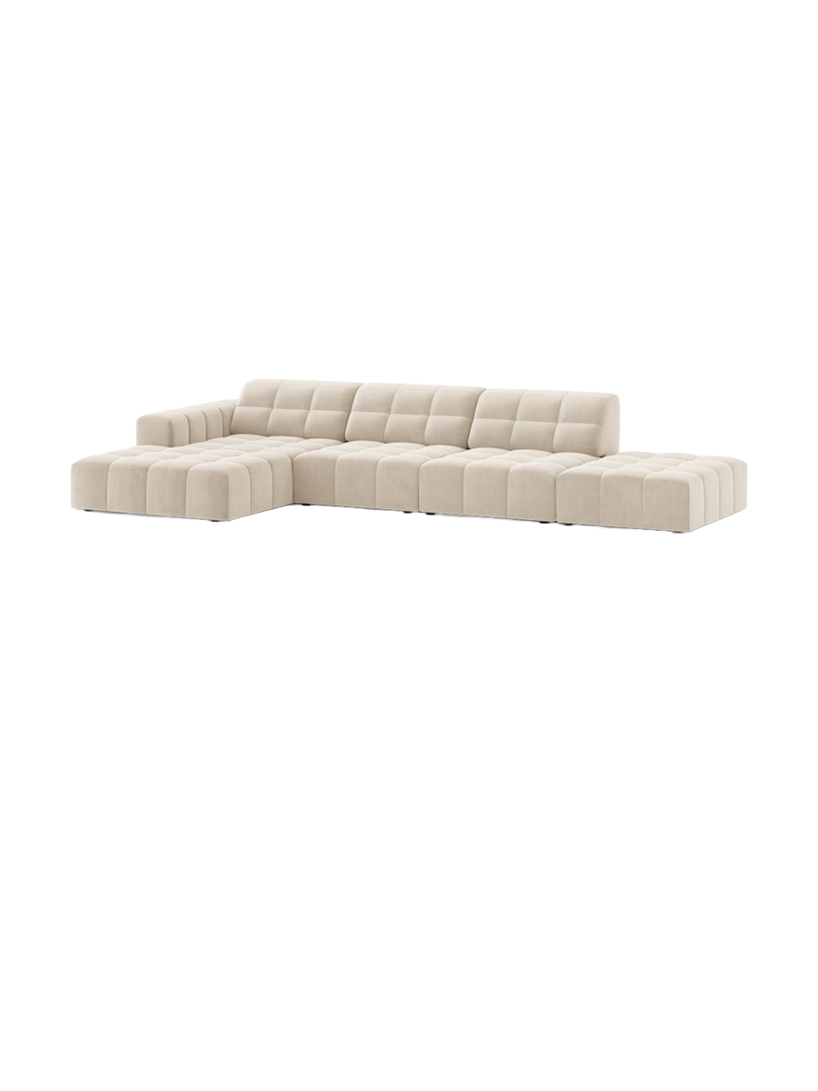 
5-seater designer corner sofa "Chicago" - Light Beige Velvet / Left corner section