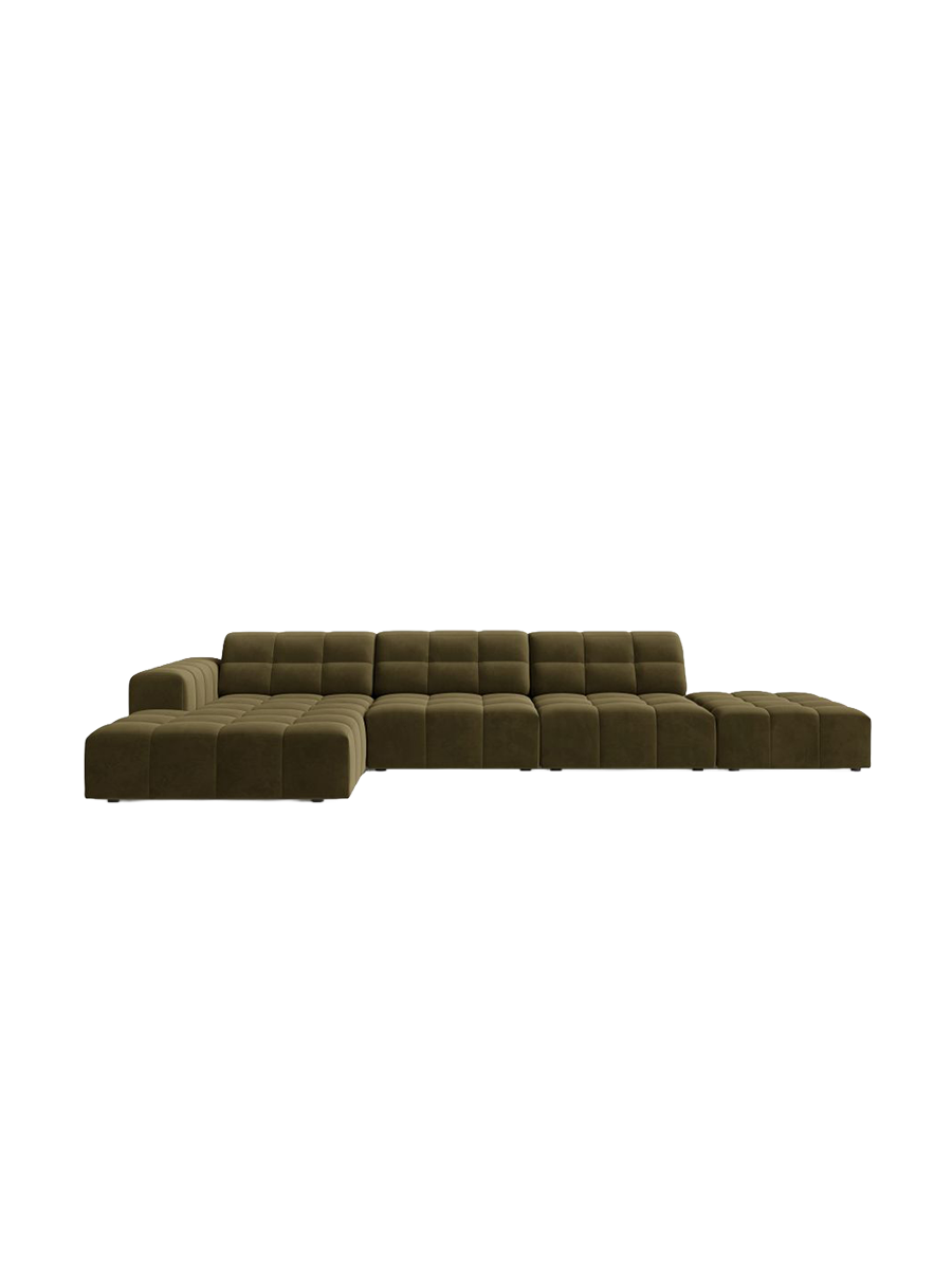 
5-seater designer corner sofa "Chicago" - Velvet Green / Left corner section