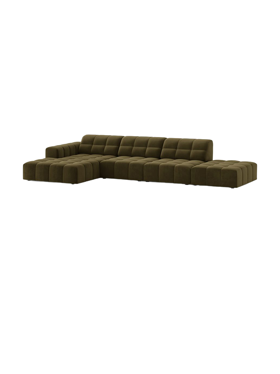 
5-seater designer corner sofa "Chicago" - Velvet Green / Left corner section