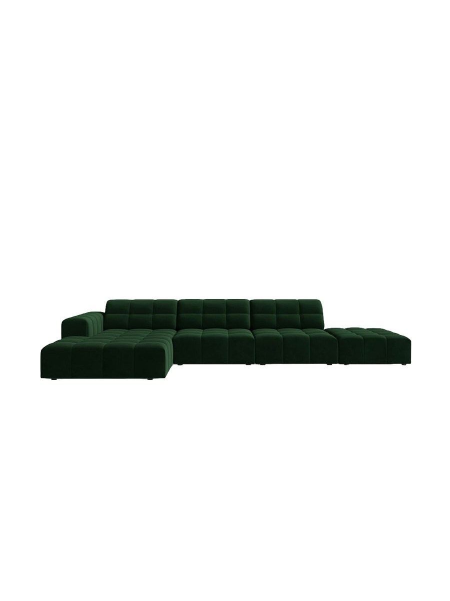 
5-seater designer corner sofa "Chicago" - Velvet Bottle Green / Left corner section