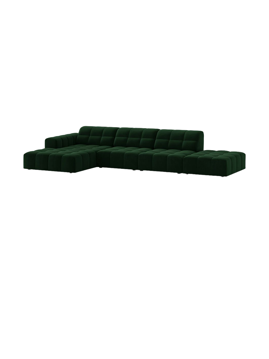 
5-seater designer corner sofa "Chicago" - Velvet Bottle Green / Left corner section