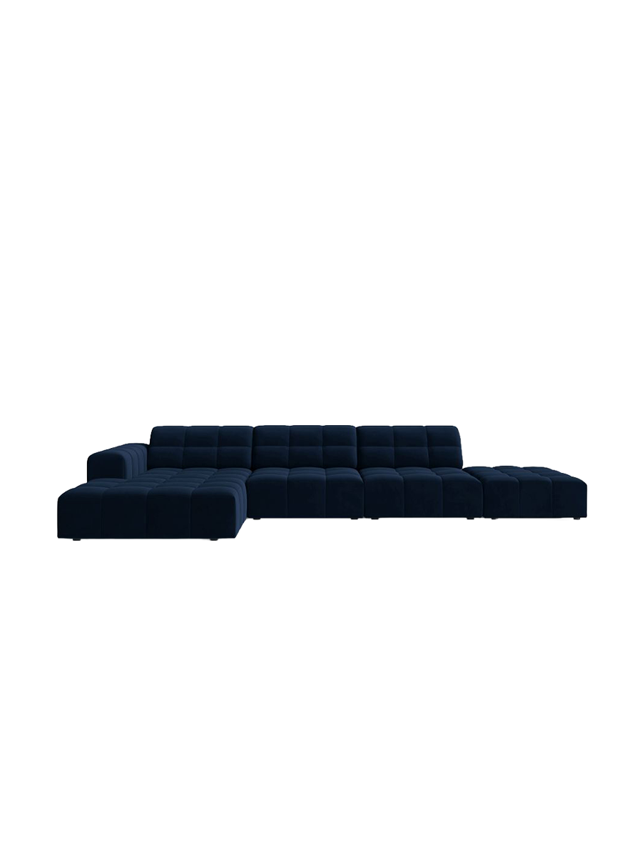 
5-seater designer corner sofa "Chicago" - Velvet Royal Blue / Left corner section