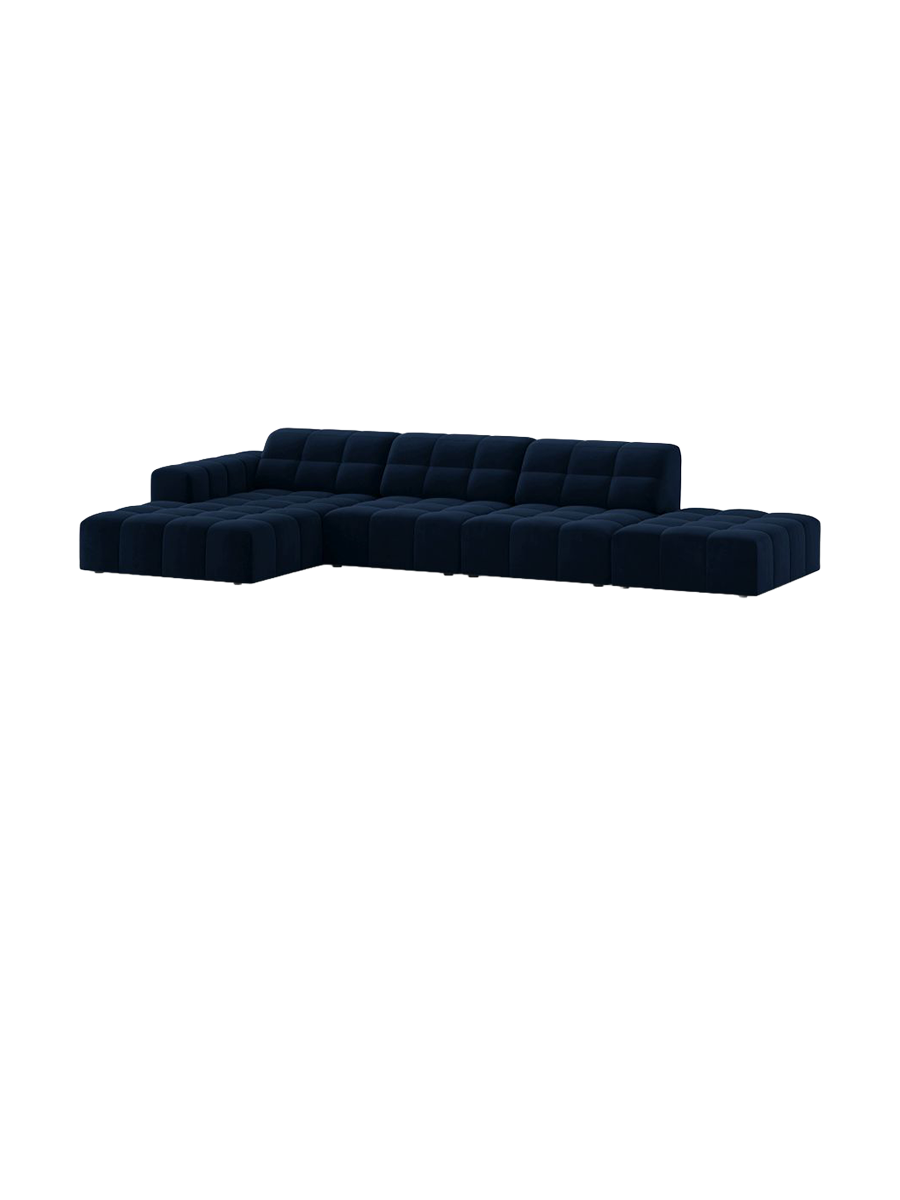 
5-seater designer corner sofa "Chicago" - Velvet Royal Blue / Left corner section