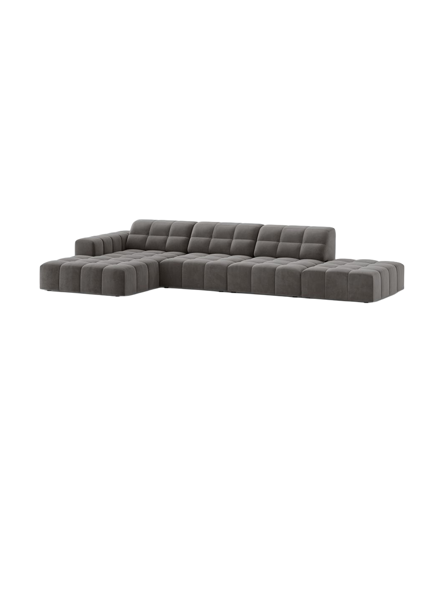 
5-seater designer corner sofa "Chicago" - Velvet Light Grey / Left corner section