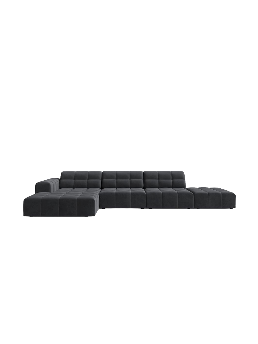 
5-seater designer corner sofa "Chicago" - Velvet Grey / Left corner section