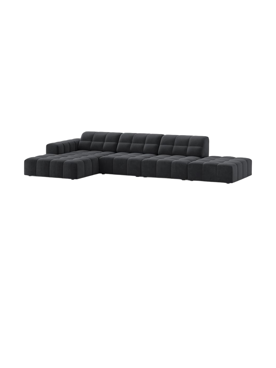 
5-seater designer corner sofa "Chicago" - Velvet Grey / Left corner section