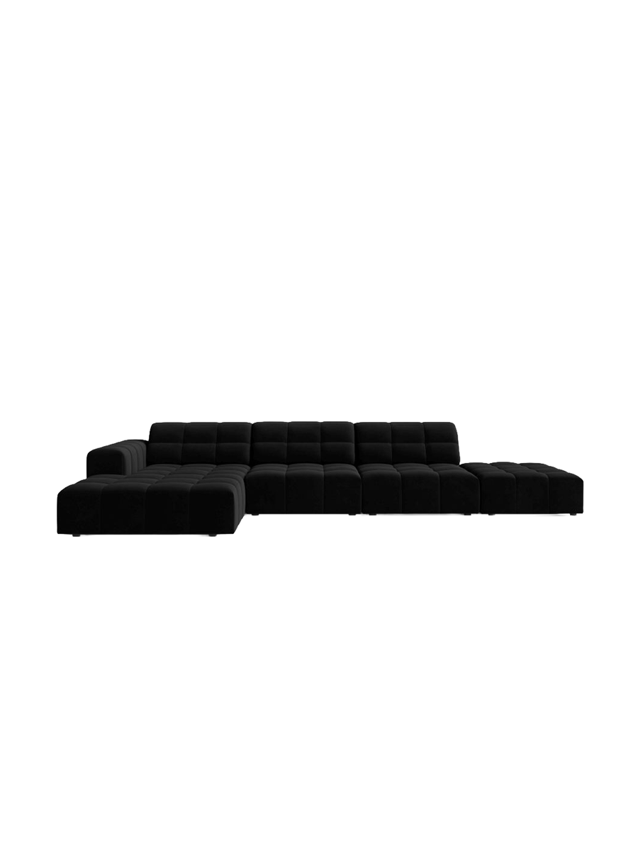 
5-seater designer corner sofa "Chicago" - Velvet Black / Left corner section