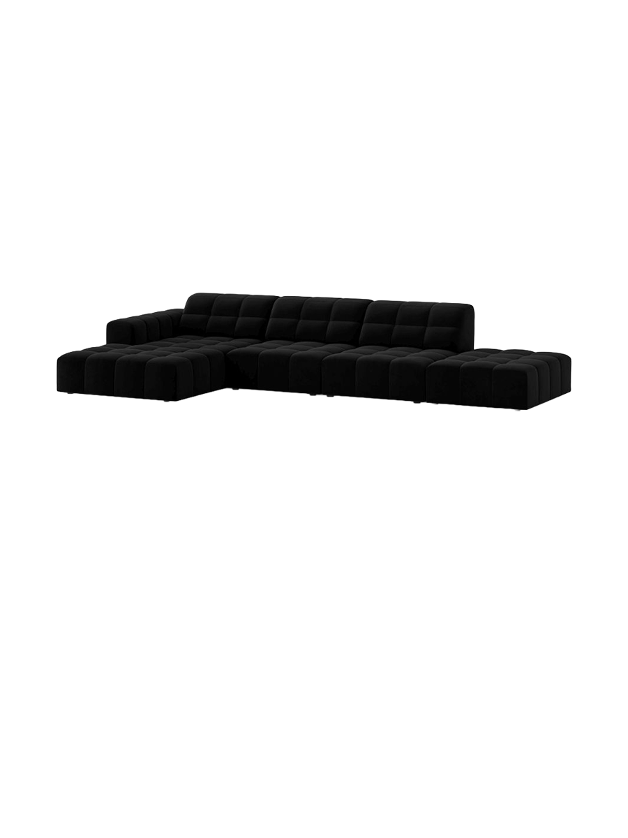 
5-seater designer corner sofa "Chicago" - Velvet Black / Left corner section