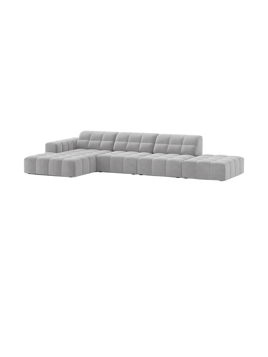 
5-seater designer corner sofa "Chicago" - Velvet Silver / Left corner section