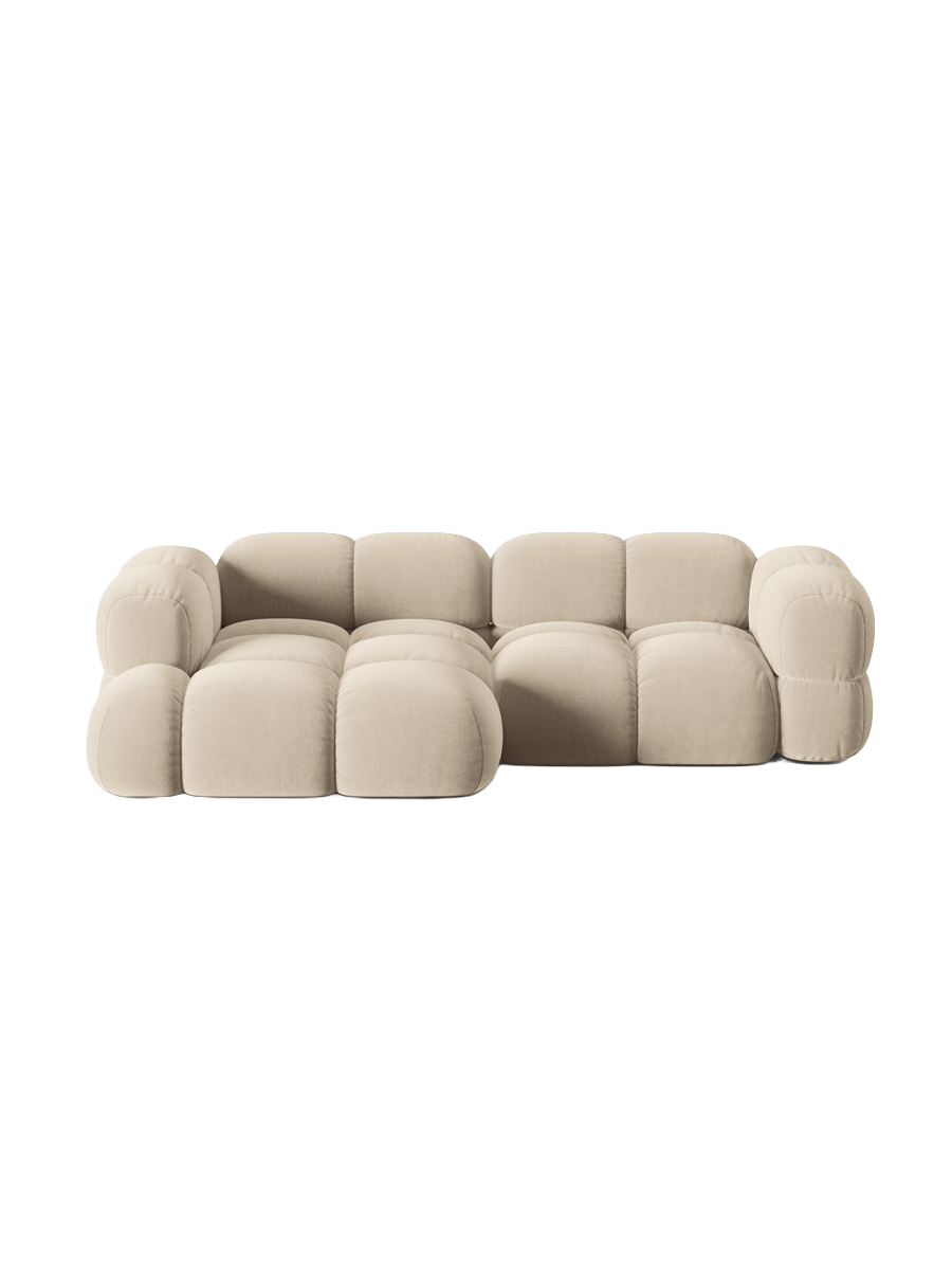 
3-Seater Designer Corner Sofa "Loretto" - Light Beige Velvet / Left corner section